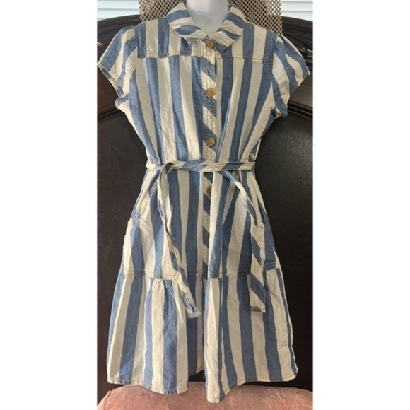 Wonder Nation Striped Girls Dress Size M Buttons Down Front W/Matching Belt - Picture 4 of 10